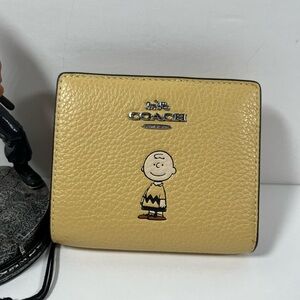 Coach Yellow Charlie Brown Small Leather Wallet with Silver Logo